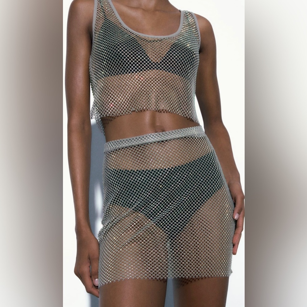 Zara Rhinestone Mesh Mini Skirt - Picture 4 of 5